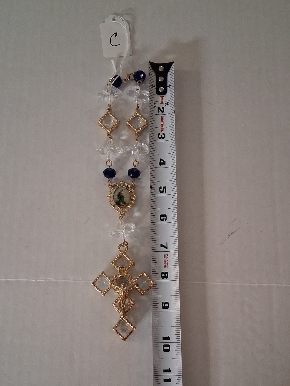 Gold-Tone Clear /Navy Bead Rosary Auto /Travel with Virgin Mary (C) - Picture 7 of 7
